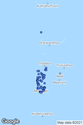 Ari Atoll (Alifu Dhaalu Atoll and Alifu Alifu Atoll) Dive site map